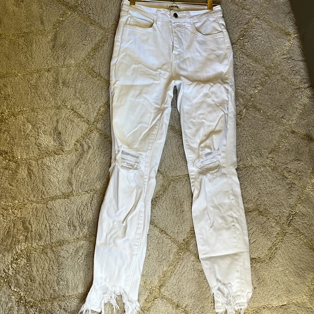 L’Agence White Distressed Skinny Denim Jeans Size 25 - Picture 7 of 9